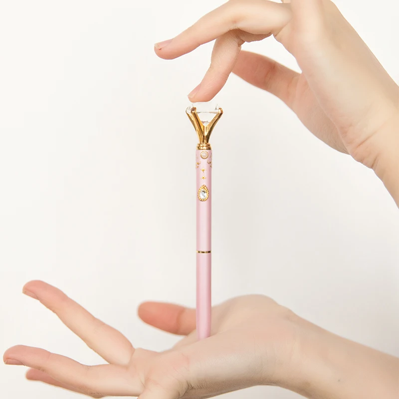 high quality kwaii korea stationery wholesale 0.7mm fancy pink cute diamond metal ballpoint pen