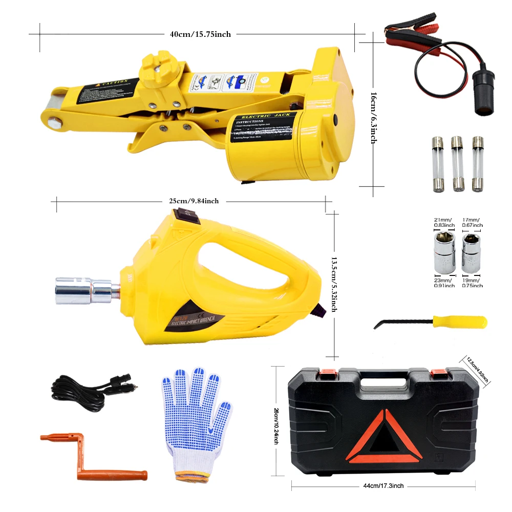 China wholesale websites best trolley electronic 12v dc car 2T 42CM scissor jack & Electric wrench suit