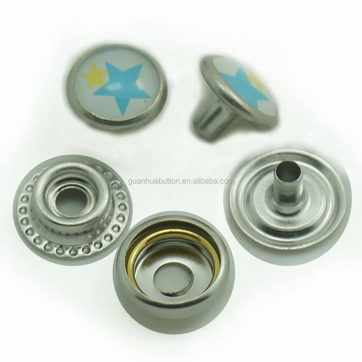 
custom printed decorative pearl top metal press stud snap fasteners for clothes 