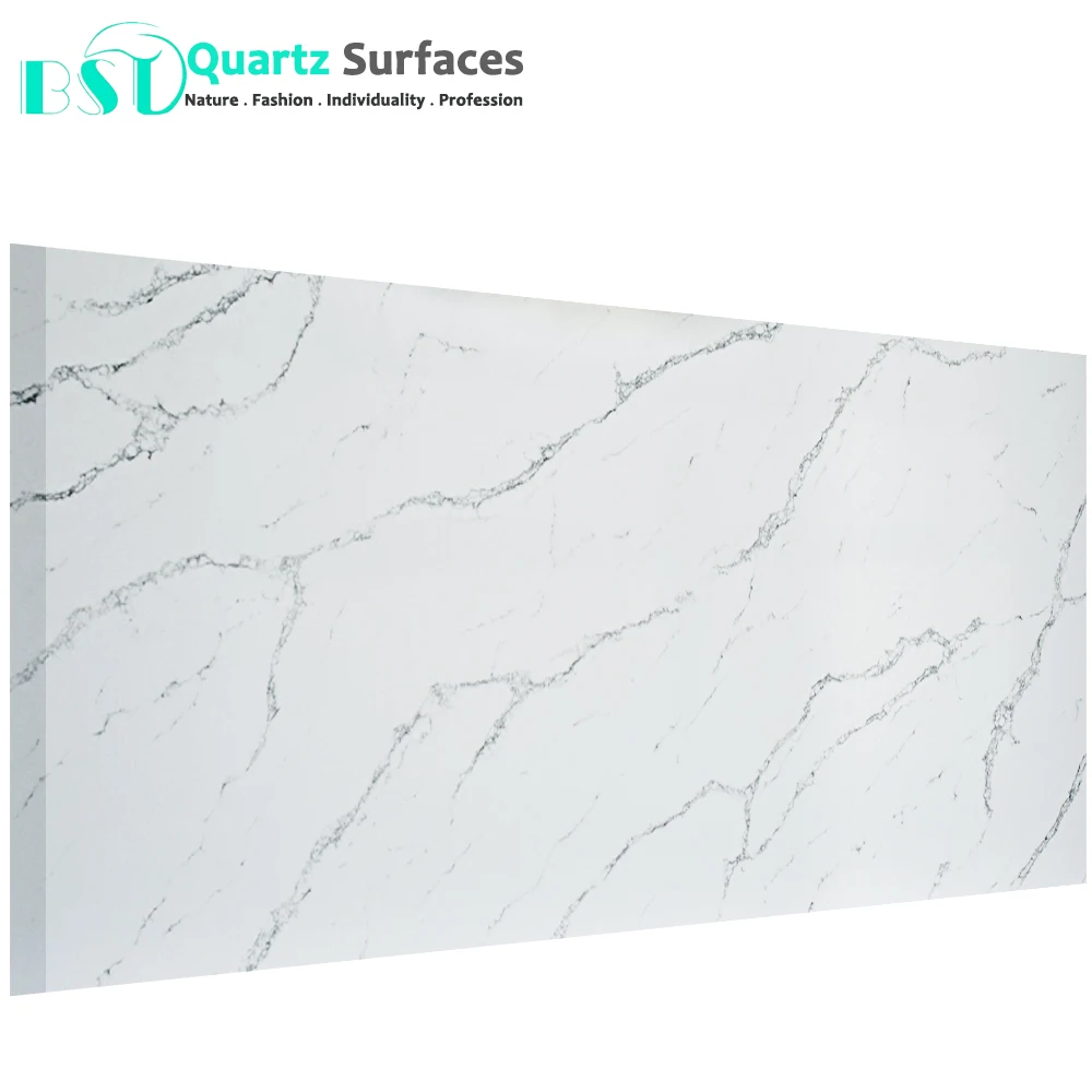 Customized Calacatta Artificial Quartz Stone Slabs High Quality White Kitchen Modern Kitchen Counter Top Marble Solid Surface