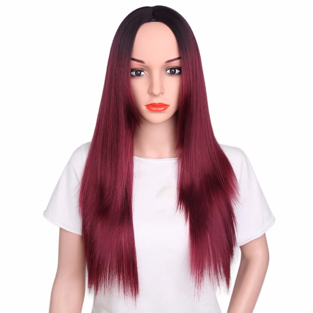 Fast Shipping Long Straight Wig Ombre Red Synthetic Hair Wigs For Black Women