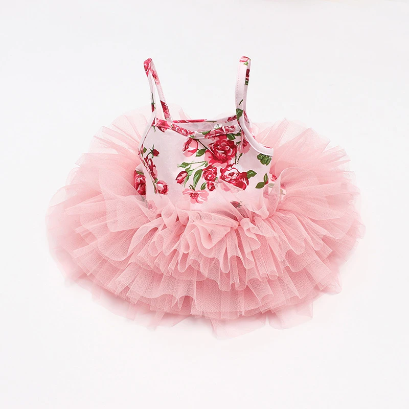 Wholesale Baby Girl Floral Printed Sleeveless Dresses Layers Tutu Lace Dress Tulle Flower Girl Dress