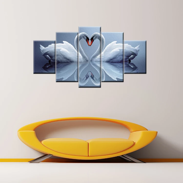 Beautiful loving white geese 5 pieces home goods wall art canvas painting