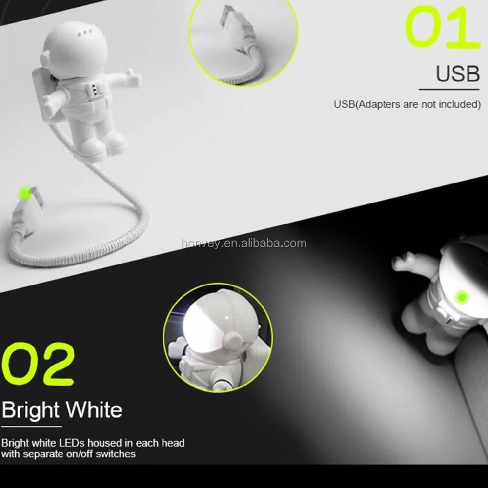 
New Style Cool Astronaut Spaceman USB LED Adjustable Night Light For Computer PC Lamp Desk Light Pure White 