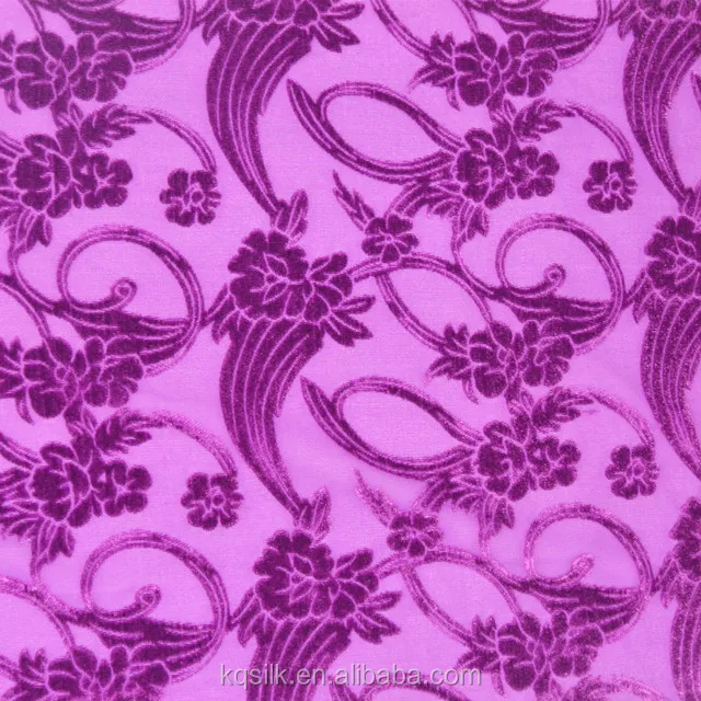 High-end plain dyed/solid stretch burnout silk&rayon/viscose velvet fabric