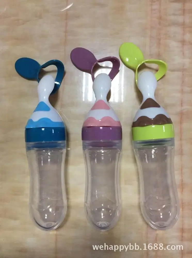 
Wholesale China Manufacturer Rice Paste Feeder Bottle Training Silicone Rice Paste Squeeze Spoon Press Baby Feeding Bottle 