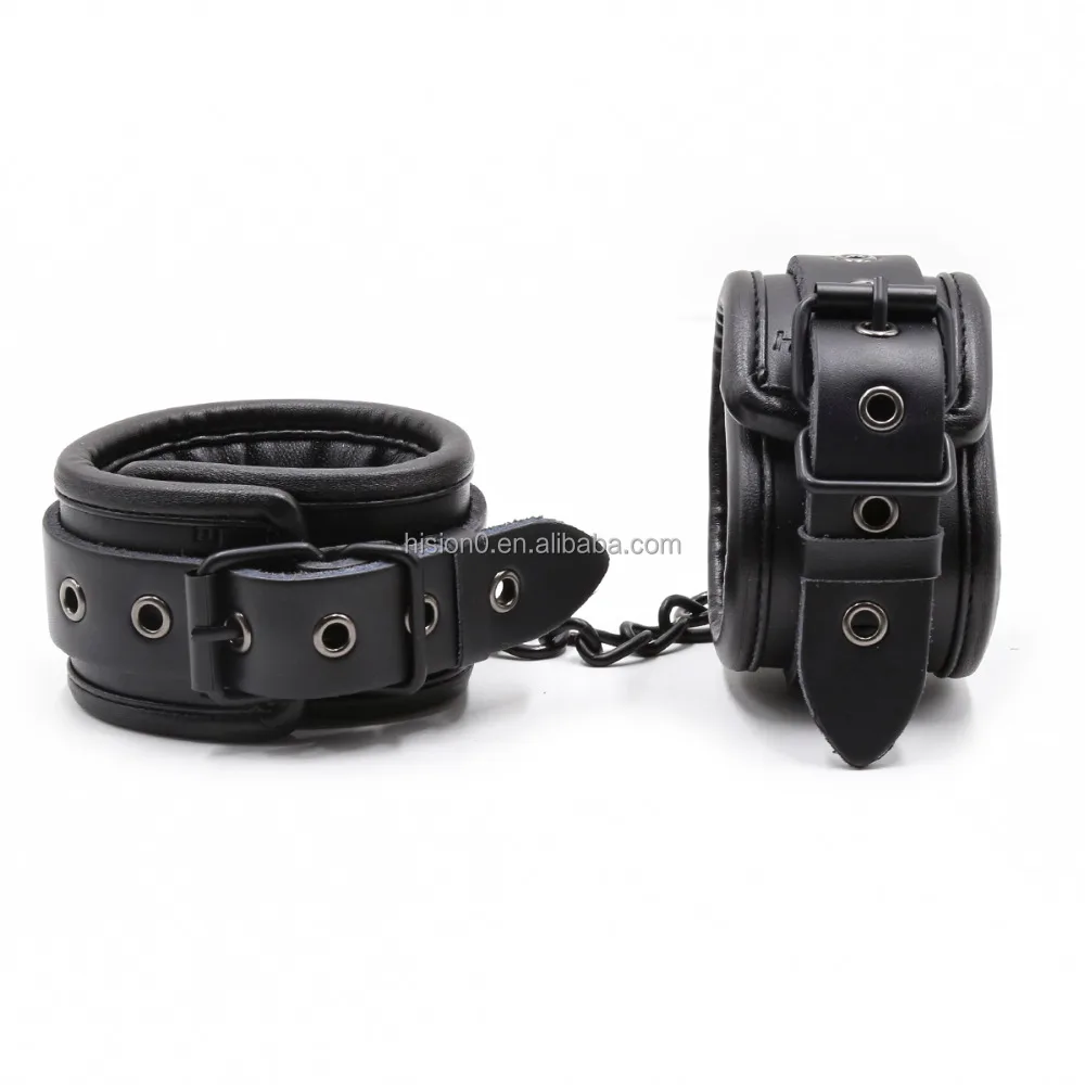 Black Cowhide Real Sheep Sponge BDSM Sexy Slave Fetish Bondage Restraint High Quality Handcuffs Foot Ankle Cuffs Collar Choker