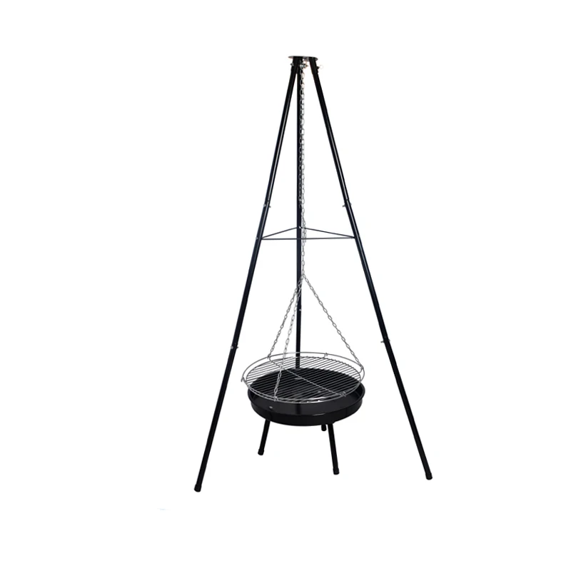 SERJ Outdoor Black Vertical Adjustable Tripod Hanging BBQ Grill Hanging Fire Pit 170cm
