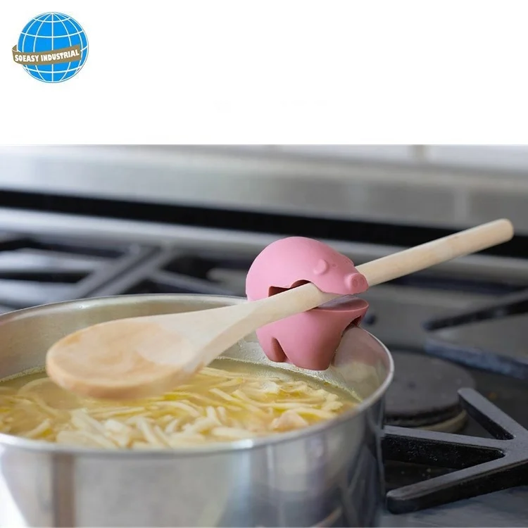 Heat Resistant Silicone pig pot clip spoon rest set