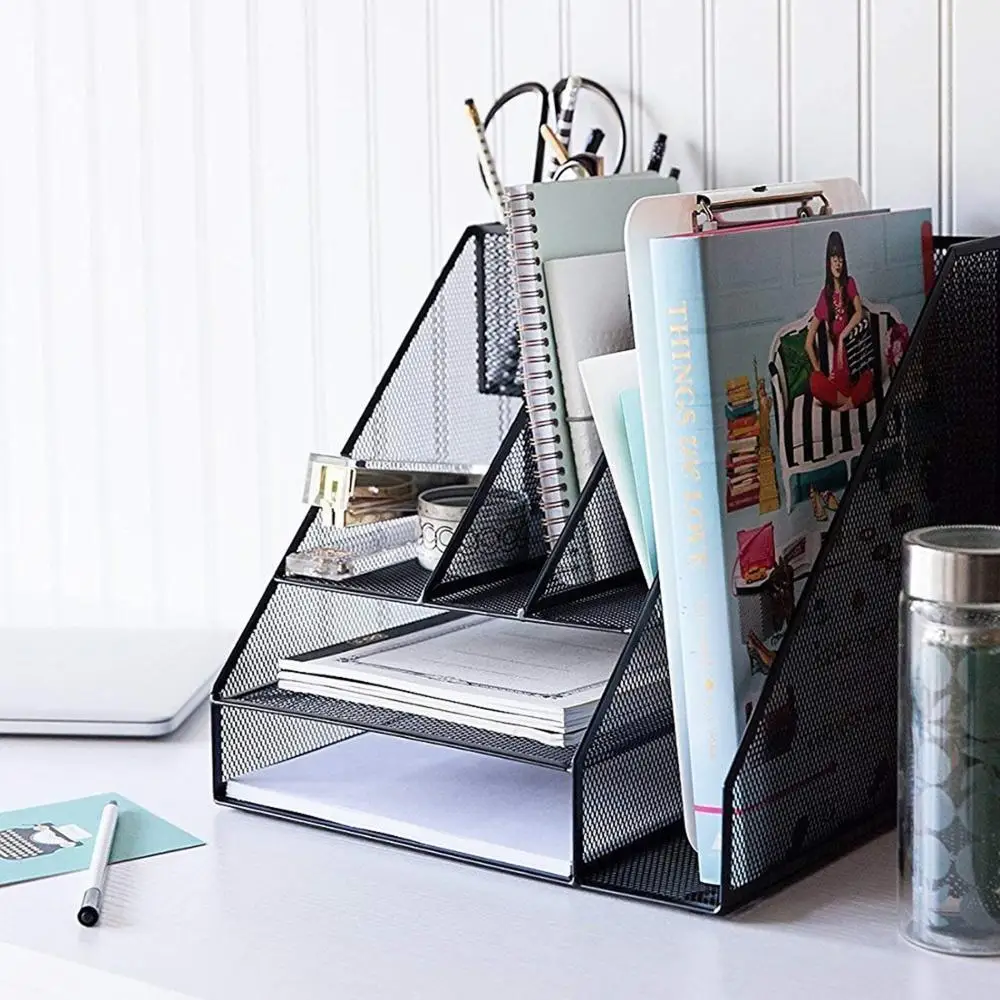 Inno-Crea Office Supplies Metal Mesh Desk File Organizer with Double Tray