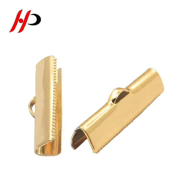 Leather Ribbon Connector Gold 25Mm Metal Crimp End Fold Over Clasps Cord End Clips For Diy
