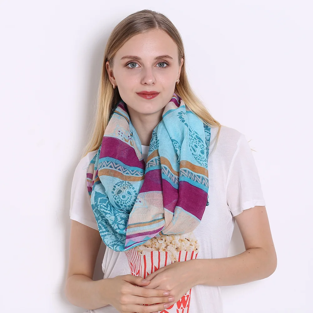 Cenrui Womens Double Hidden Zipper Pocket Infinity Loop Scarf Boho Style Floral Striped Printed Contrast Color Wrap Shawl