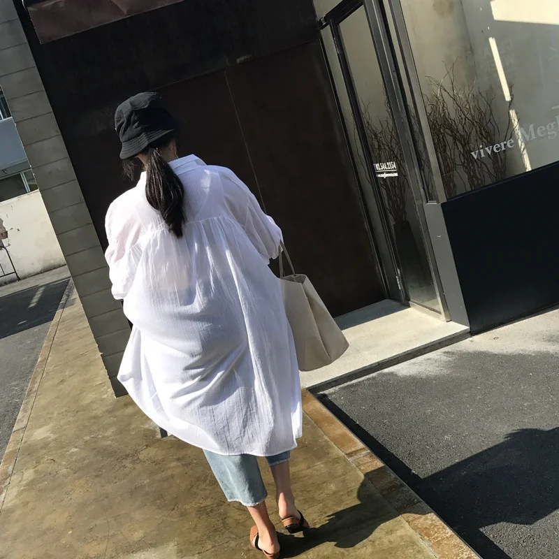 Весенне-летние новые женские кофточки с длинным рукавом свободного покроя; Детские комплекты с длинными рукавами BF рубашка средней длины девочек младшего возраста кардиган/топ для мужчин и женщин