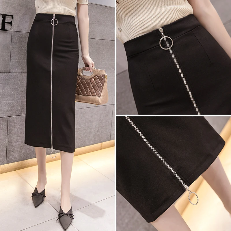 
2020 Plus Size Zipper Up Maxi Skirts Women Fashion Pencil Skirts Office Wear 