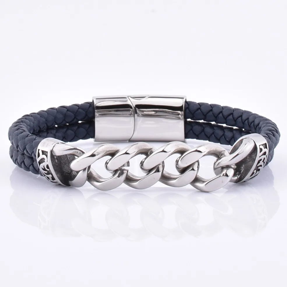 Factory Prices Custom Vintage Black 6MM Lava Stone Silver Lobster Clasp Rope Bracelet With Charm