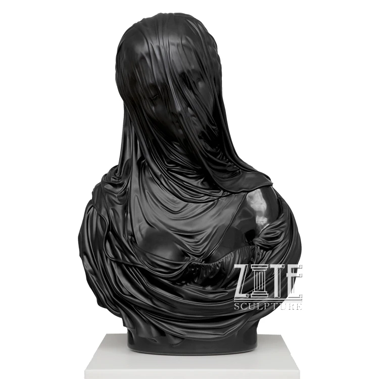 Beautiful Hand Carved White Marble Veiled Woman Girl Bust Statue Human Head Sculpture