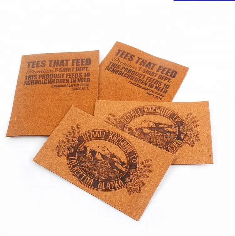 Sew on Custom Hot Stamp Brand Logo Center Folded Soft Suede Leather Patch Hem Label Tags for Jackets