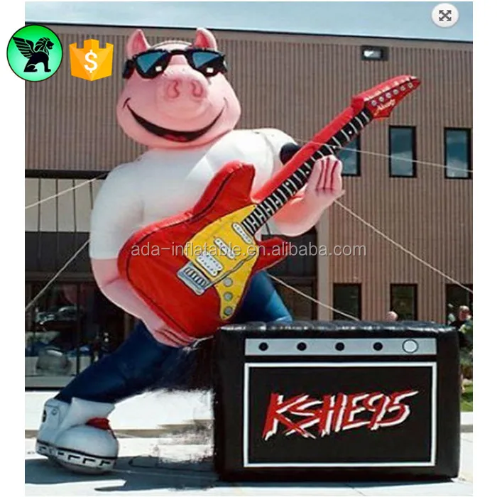 Party Event Decoration Animal Replica Inflatable Cartoon Lovely Stage Inflatable Pig Guitar Promotional Inflatable A2114