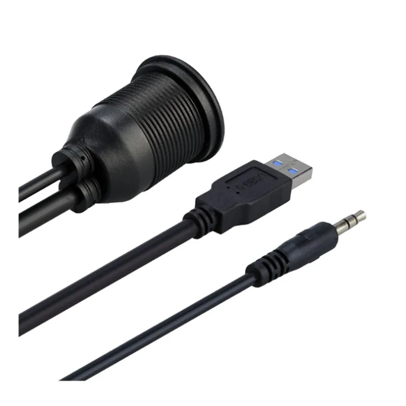 shielded car dashboard panel mount speaker USB A 3.5mm female to USB A 3.5mm male aux audio stereo power extension cable for car
