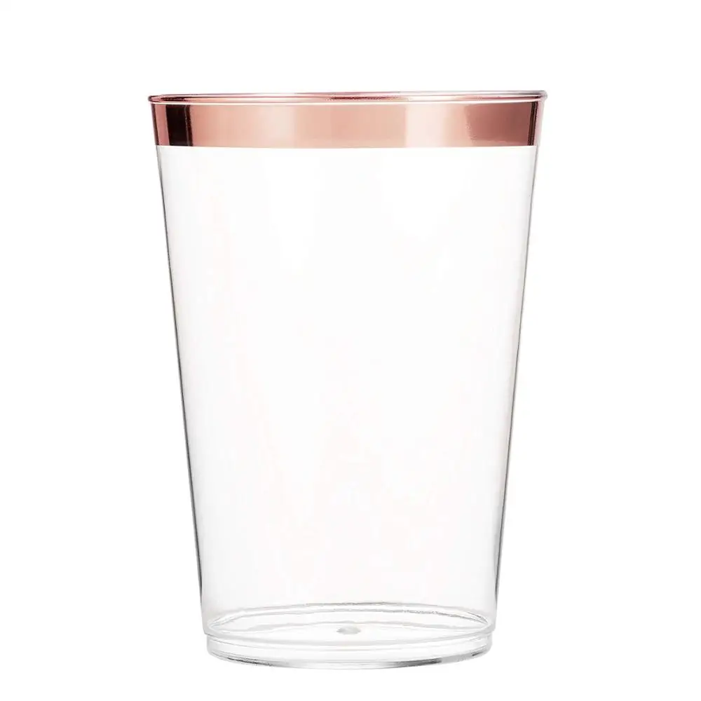 
100 Rose Gold Plastic Cups 12 Oz Clear Plastic Cups Tumblers Rose Gold Rimmed Fancy Disposable Wedding Cups 