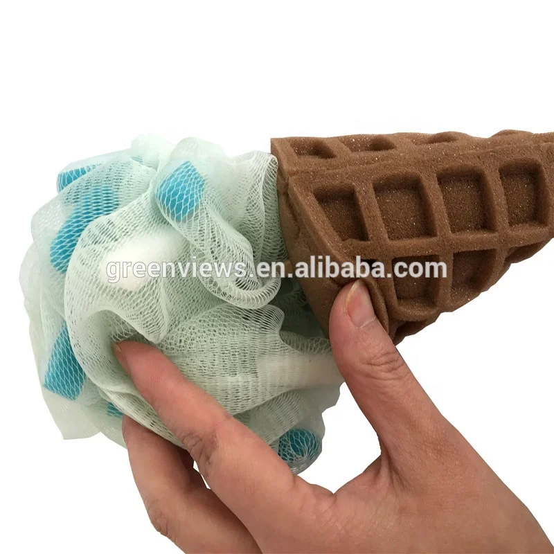 China supplier wholesale Ice cream cone shape bath sponge bath shower puff wash sponge