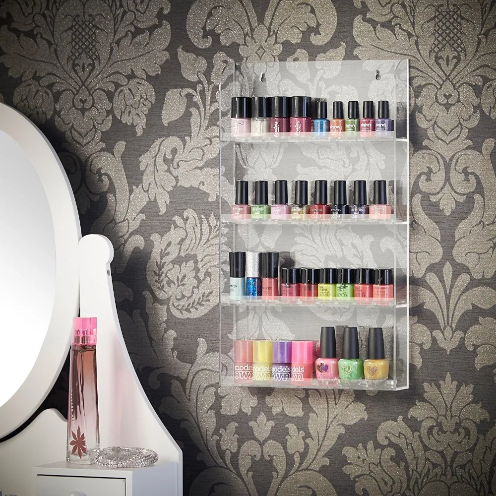 Factory Direct Sell Premium Quality Makeup Acrylic Wall Mounted Storage Organizer Display Stand Nail Polish Shelf Rack