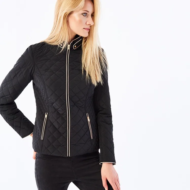 
Factory outlet plain weave antistatic waterproof women short ladies black riding padded jacket for spring autumn 