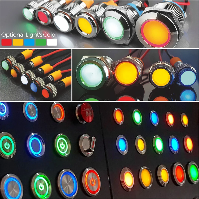 Светодиодная металлическая панельная сигнальная лампа LANBOO, 16/19/22/25 мм, Матовый Световой индикатор высокой яркости, 220 В, IP67, винтовые контакты, красный, зеленый