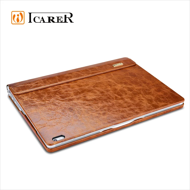 ICARER Genuine Leather Case for Microsoft Surface Book Detachable Flip Cover with Stand Function