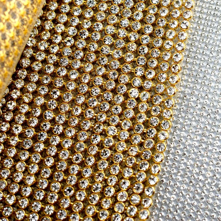 120cmX45 cm silver and gold bling crystal manta strass,iron-on and sew-on crystal rhinestone mesh fabric
