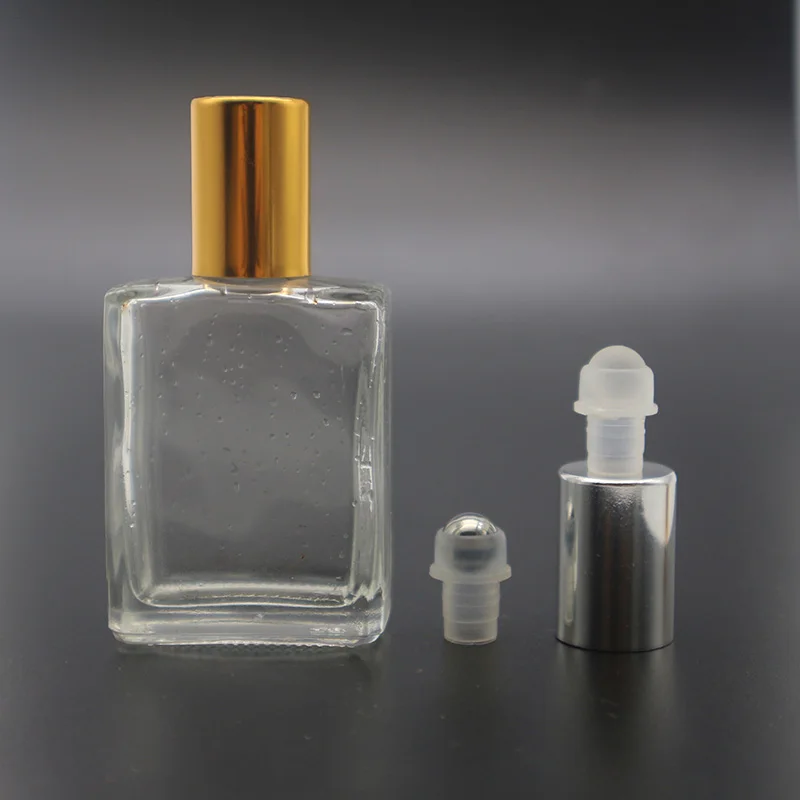 15ml square rectangle clear glass roll on bottles with silver aluminum cap