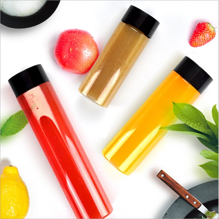 400ml 14oz food grade clear Milk tea juice Beverage round plastic PET clear water Bottle with PP lid for drinking