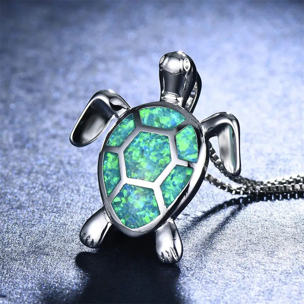 
Australia Multicolor Fire Opal Sea Turtle Pendant Necklace 925 Sterling Silver/Brass Birthstone Jewelry for Women 