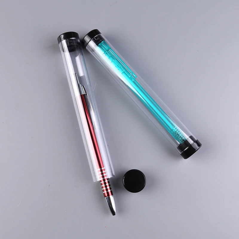 Custom logo promotional metal pen box round cylinder clear Visible plastic packaging for high quality single pen set NO.0859