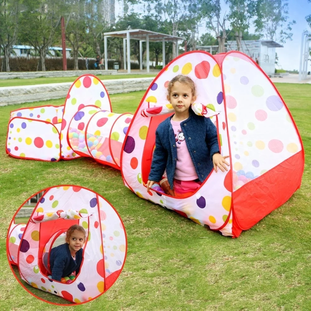 Children3 in 1 Play Tent Ball Pit Tent with Carry Case House Crawl Tunnel Indoor Outdoor Playground with Ball Hoop for Kids Baby
