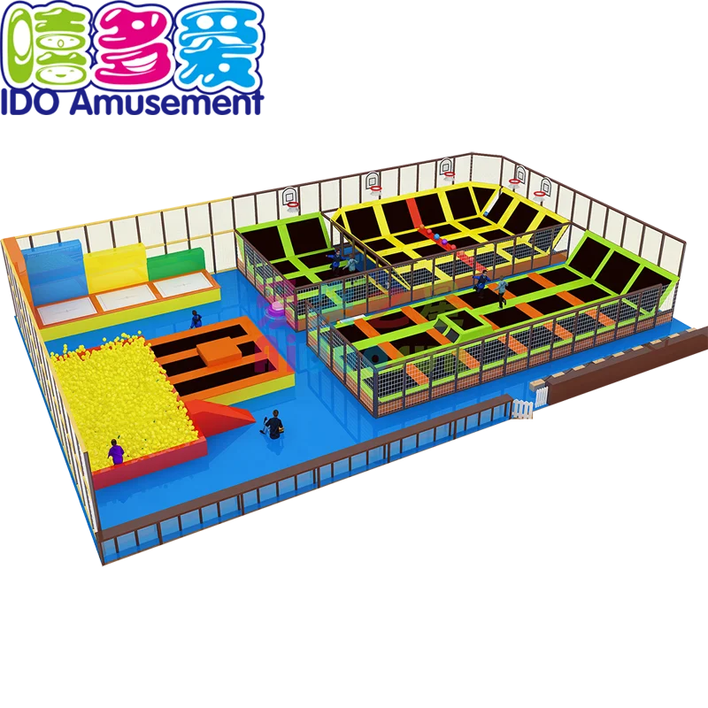 
Kids Jump Adventure Fitness Equipment Gymnastics Trampoline Park With Basketball Hoops Set 
