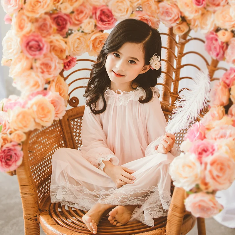 
Boutique wholesale lovely girls princess nightgowns soft lace sleep dress kids pajamas 6-14 years 
