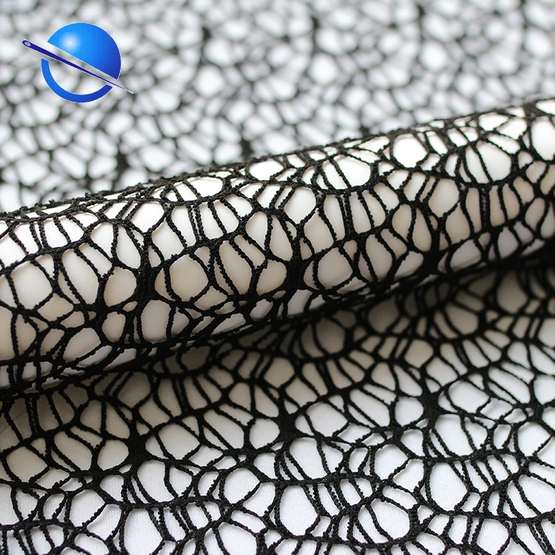 Wholesale stocklot decoration spider net mesh fabric for fashion wear garment  in weft jacquard knitted fabric