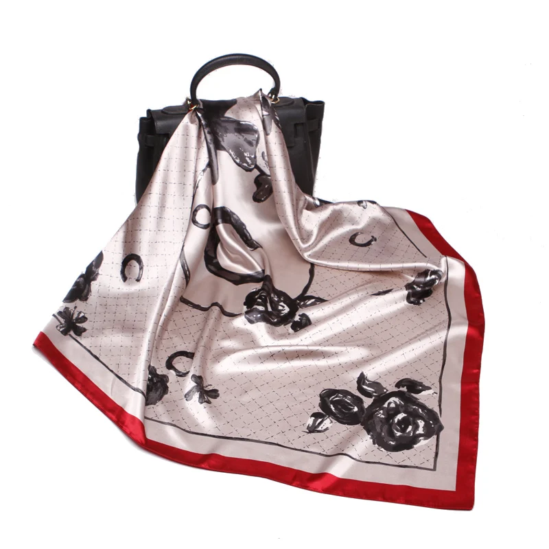 Satin Silk Scarf for Women Large Square Silk Scarves Wraps Head Scarf Print Jacquard