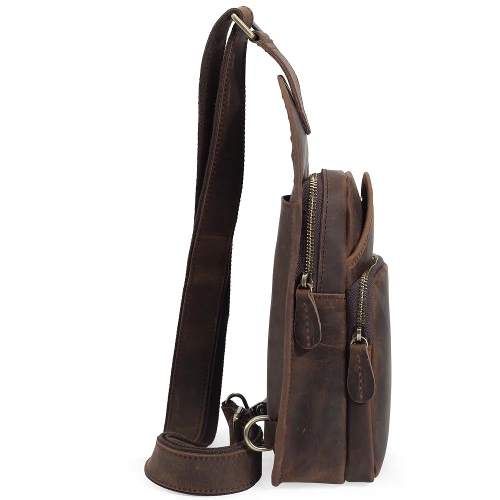 Tiding Vintage Style Genuine Leather Shoulder Sling Bag Men Leather Crossbody Chest Bag