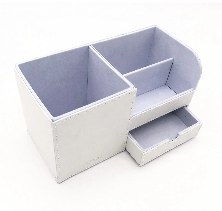 4 Storage Compartments PU Leather Desk Organizer Desktop Stationery Pen Storage Box Collection Desk Tidy Office Desk Organizer