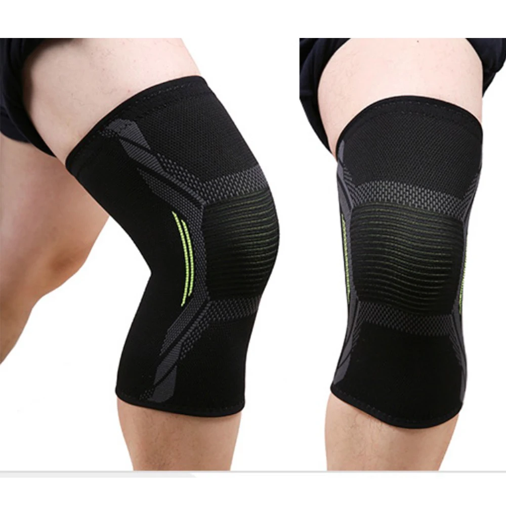 Low MOQ Custom Logo FBA Service Breathable Sports Compression Knee Brace Knee Protector Support Sleeve Pad Black+Green -1 Piece