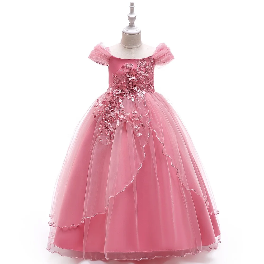 HOT SALE!  NEW FASHION PUFFY SLEEVE DESIGN APPLIQUED PLUS SIZE FLOOR LENGTH KIDS EVENING DRESS FOR PARTY