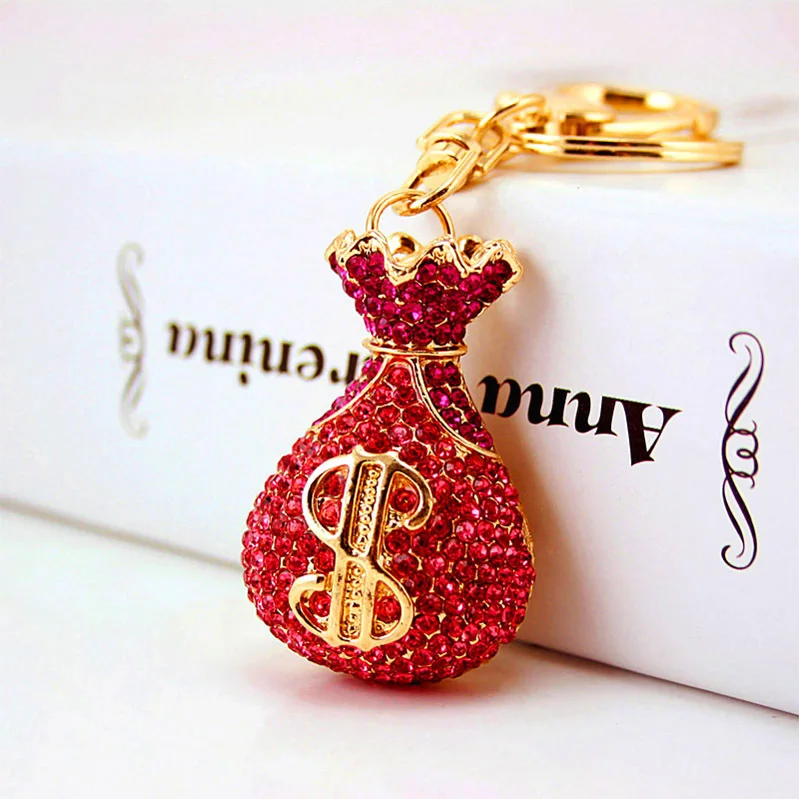 
Creative Crystal Lucky Money Bag Shape Keychain Car Key Chain Metal Pendant Female Bag Accessories Keychain Small Gift 