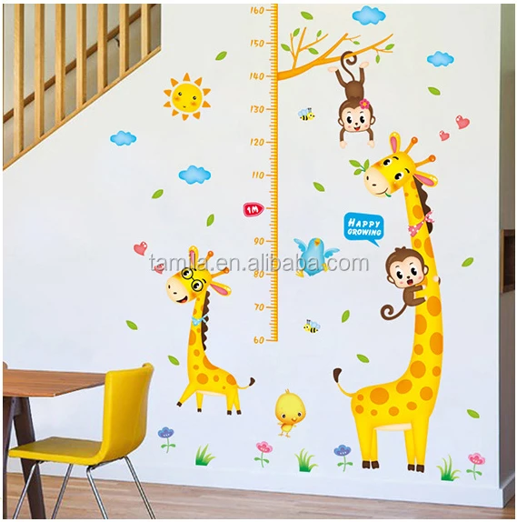 Fashion kids height growth chart wall sticker/Giraffe wall chart for baby learning/height measurement sticker
