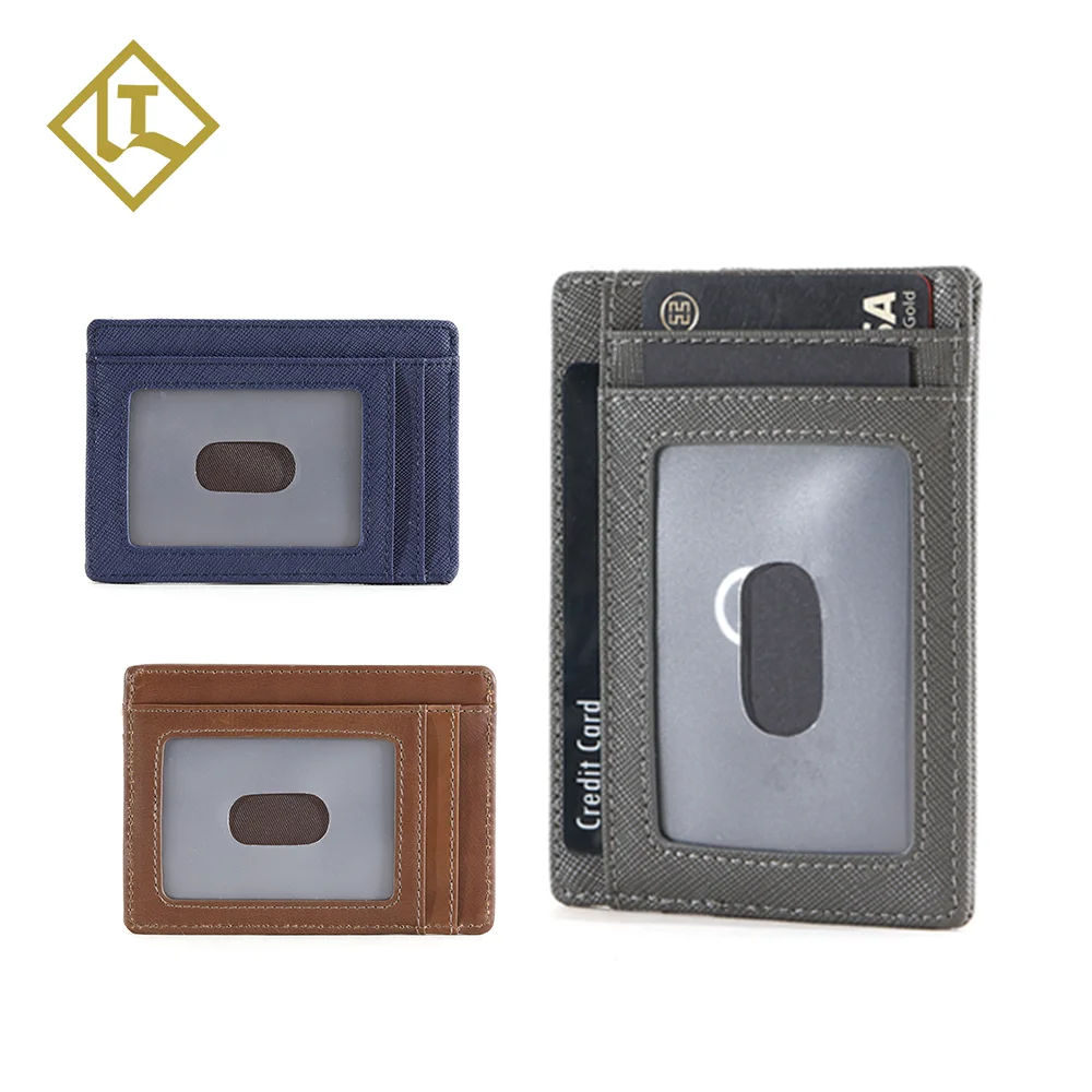 Super slim light custom cardholder 100% full-grain genuine leather card holder rfid blocking card wallet with 5 cash slots
