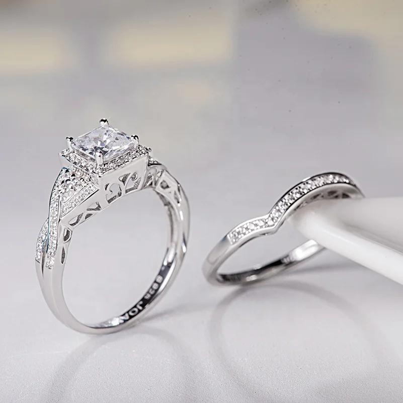 Cheap price fashion zircon jewelry set sterling silver wedding rings with two ring sets