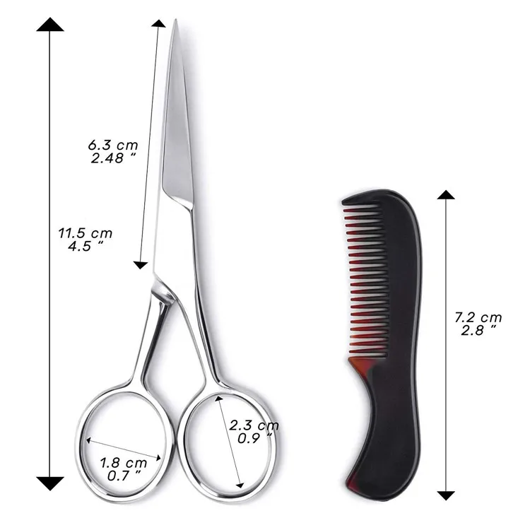 High quality stainless steel beard scissors beard comb in PU leather case