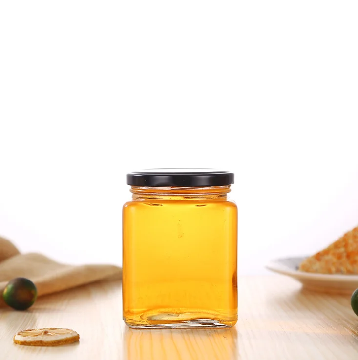 Wholesale empty custom square clear food storage container small honey glass bottle honey glass jar for seasonings