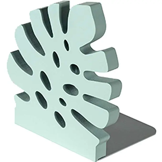 Monstera plant shape wooden desktop carving book stand modern bookends for Office Home and School Dorm